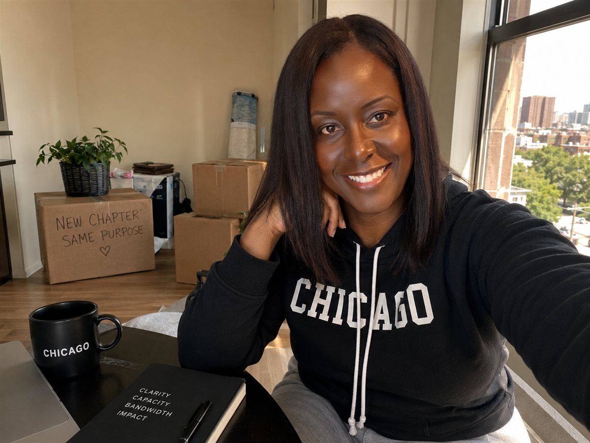 Samone Davis, Founder of The Bandwidth Collective, at her desk in Chicago